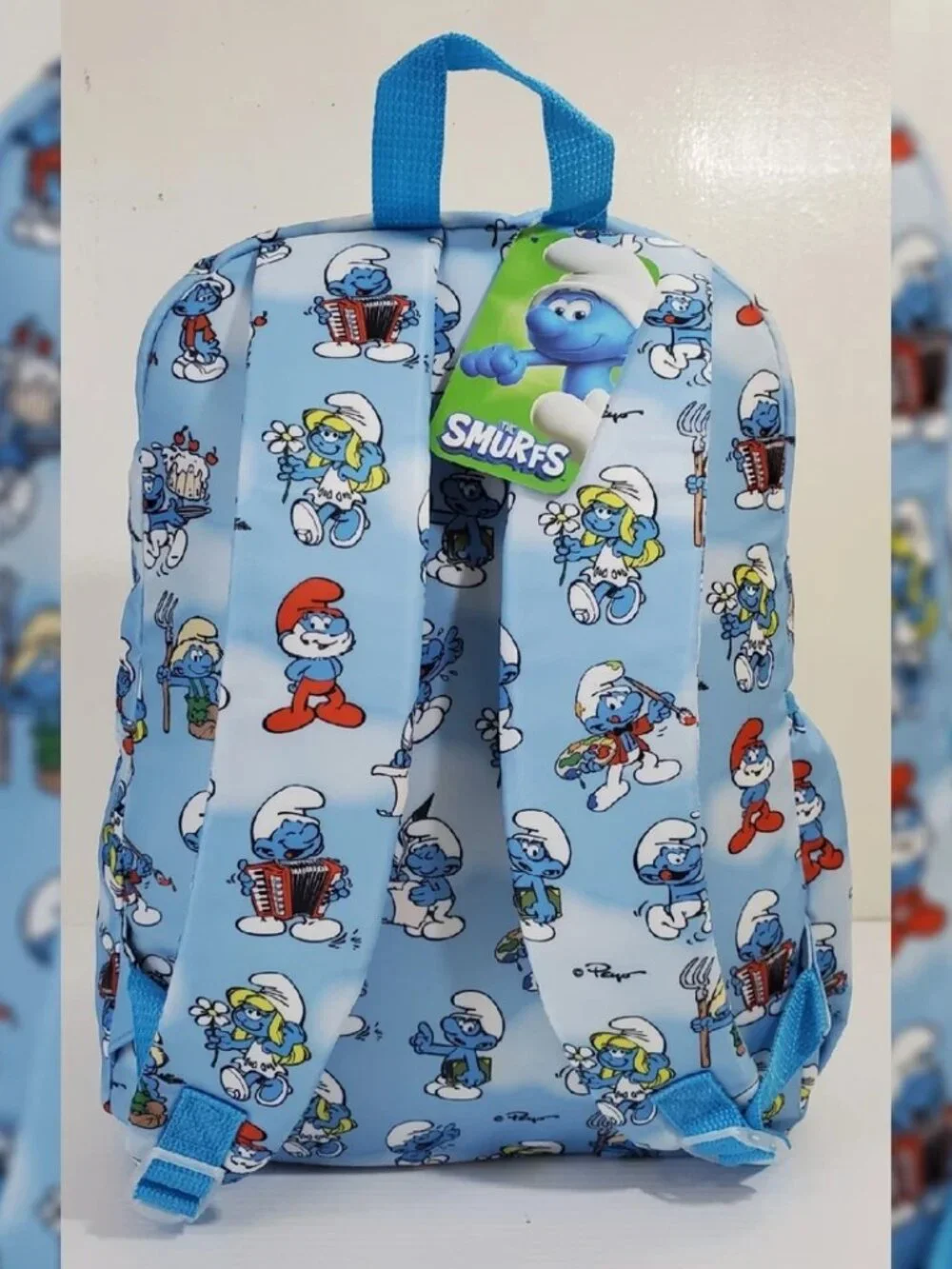 THE SMURFS BACKPACK KIDS ALLOVER PRINT THE SMURFS LOGO BOTTLE POCKET